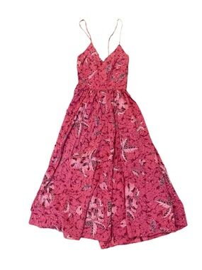 Vintage Alain Toussaint Pink Floral Lace-Up Open Back Maxi Dress XS Boho 80s 90s